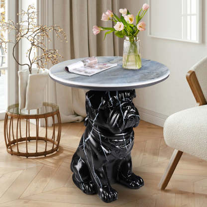 Bulldog Puppy Resin Crystalline End Table
