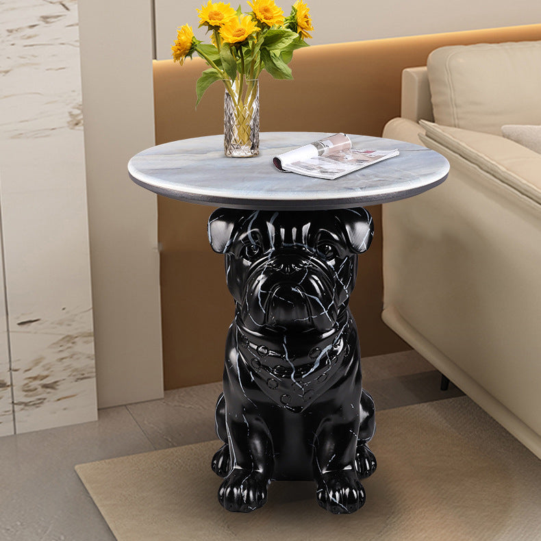 Bulldog Puppy Resin Crystalline End Table