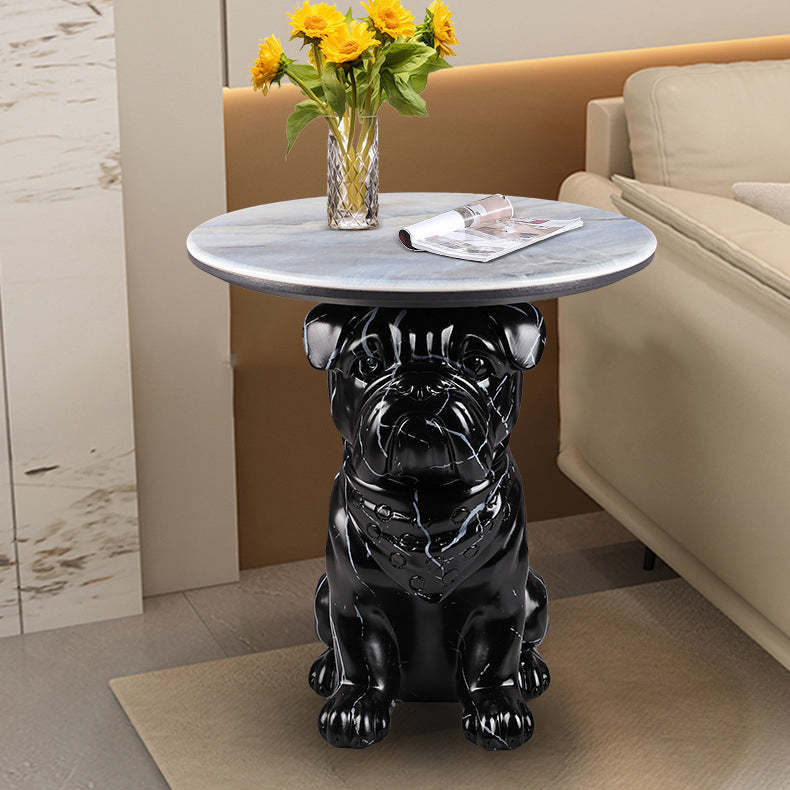 Bulldog Puppy Resin Crystalline End Table