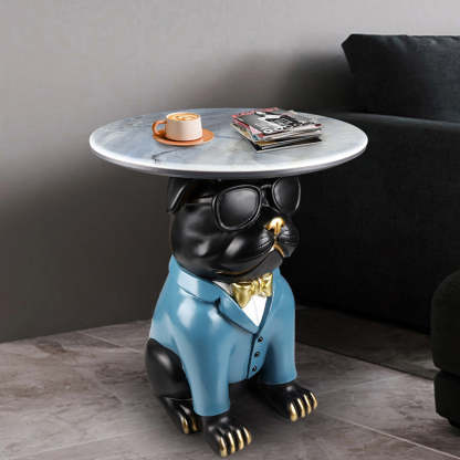 Bulldog Puppy Resin Crystalline End Table — A