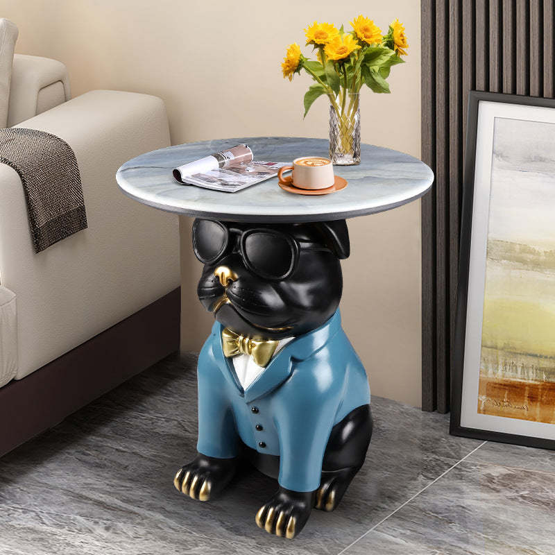 Bulldog Puppy Resin Crystalline End Table