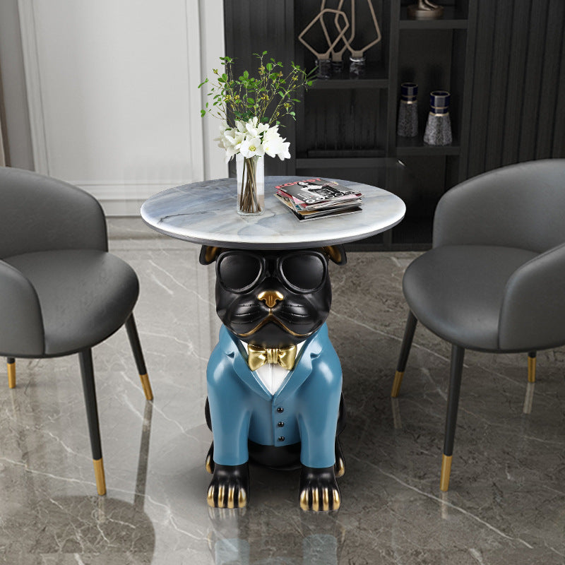 Bulldog Puppy Resin Crystalline End Table
