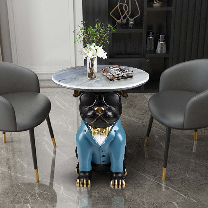 Bulldog Puppy Resin Crystalline End Table
