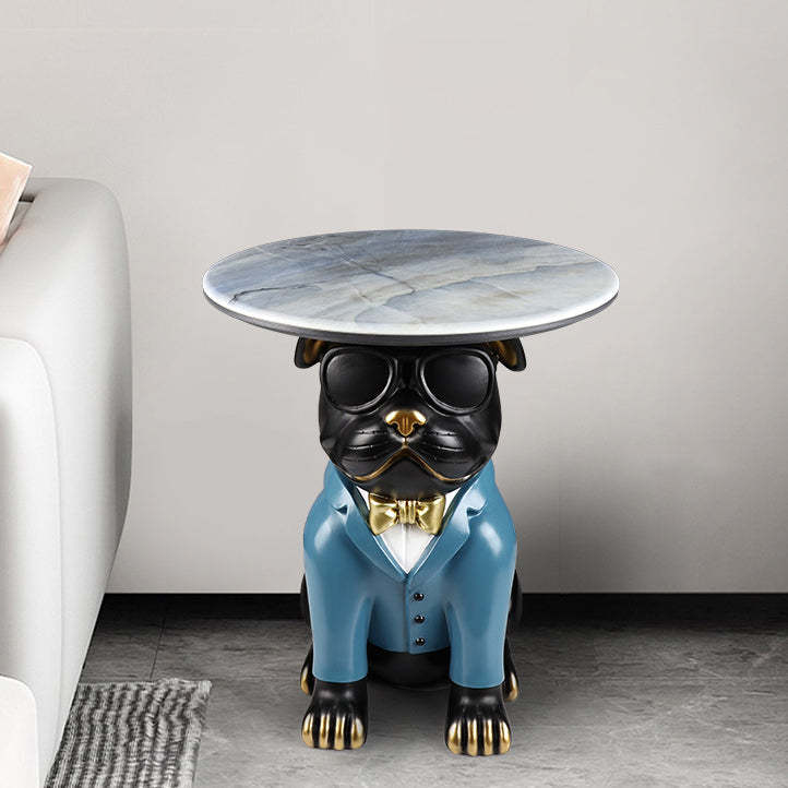 Bulldog Puppy Resin Crystalline End Table
