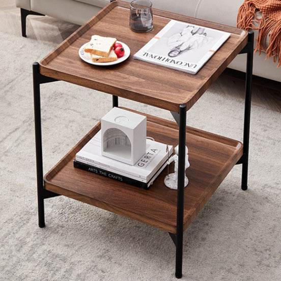Minimalist Wood Metal 2-Tier Side Table
