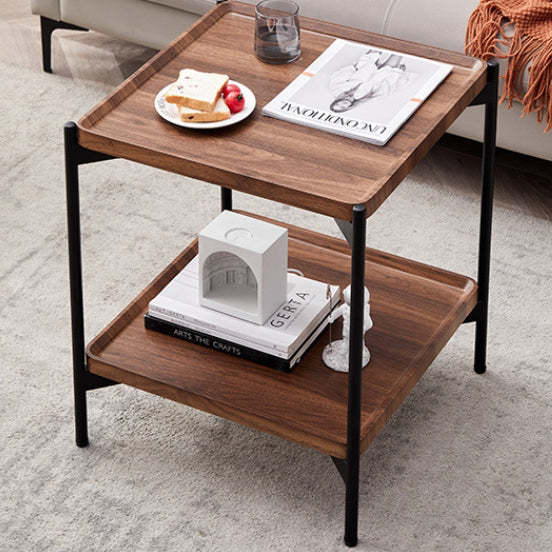 Minimalist Wood Metal 2-Tier Side Table