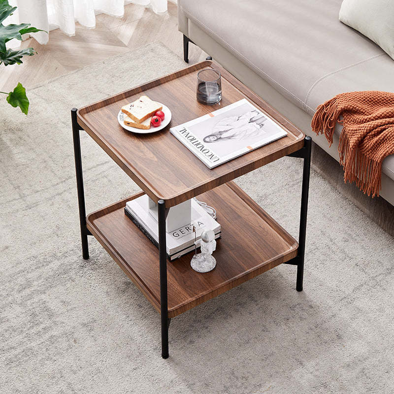 Minimalist Wood Metal 2-Tier Side Table