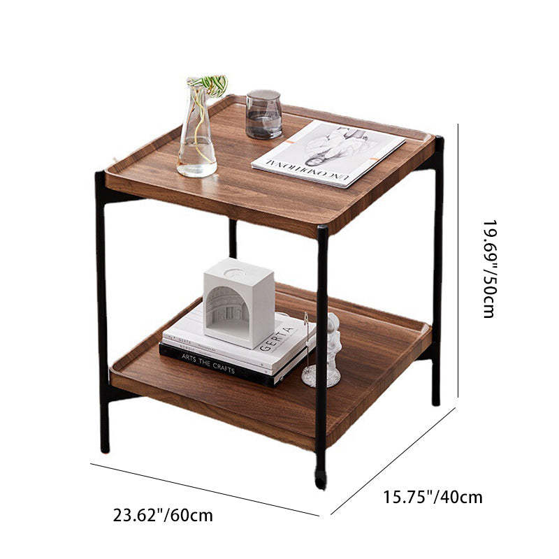 Minimalist Wood Metal 2-Tier Side Table — Black