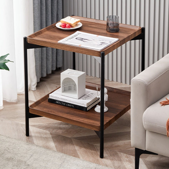 Minimalist Wood Metal 2-Tier Side Table — White