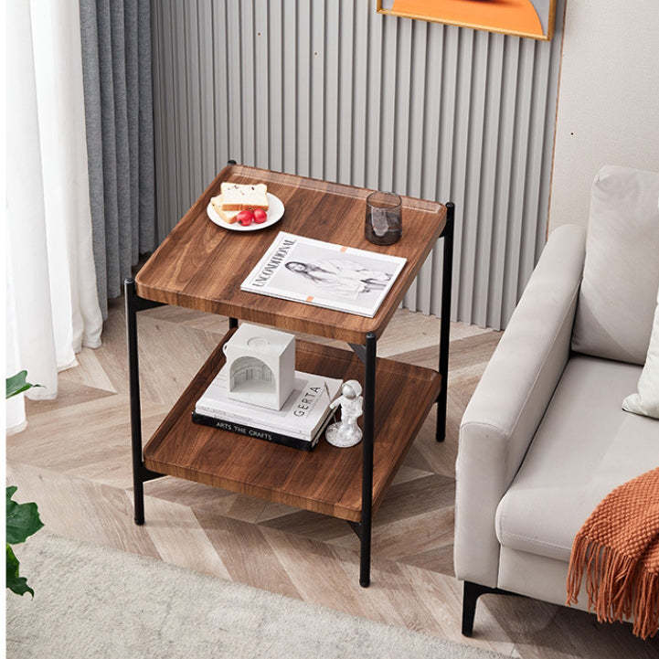 Minimalist Wood Metal 2-Tier Side Table