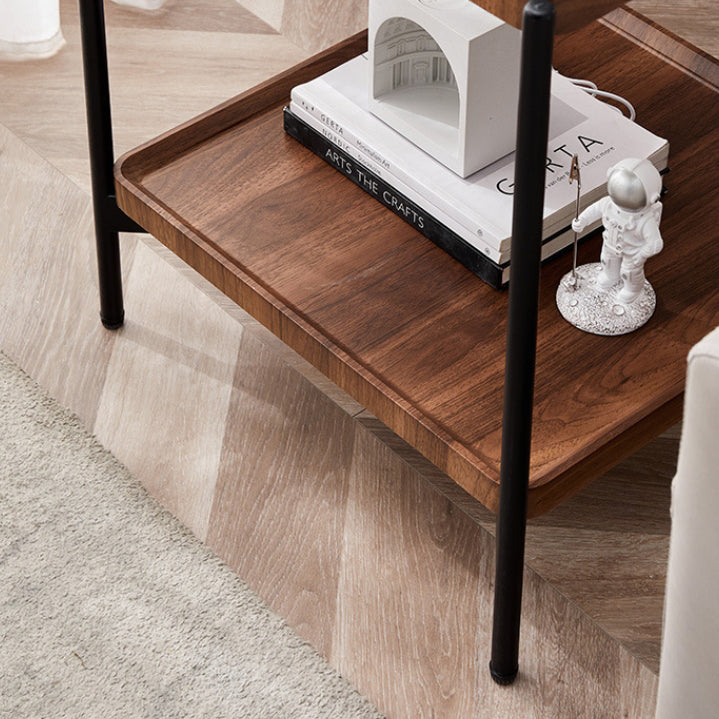 Minimalist Wood Metal 2-Tier Side Table — Black