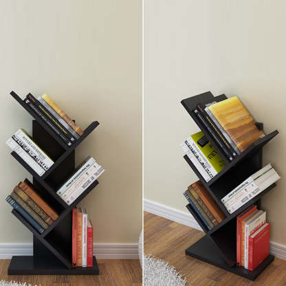 Contemporary Tree Wood Bookshelf — 5 / White + Black