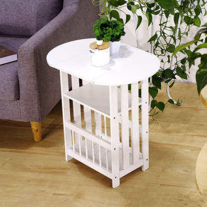 Minimalist Collapsible Oval Coffee Table 3-Tier — White