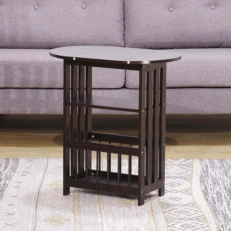 Minimalist Collapsible Oval Coffee Table 3-Tier — Walnut Color