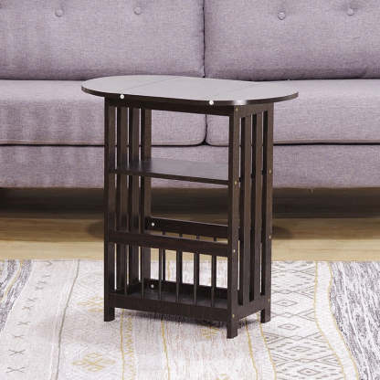 Minimalist Collapsible Oval Coffee Table 3-Tier — Walnut Color