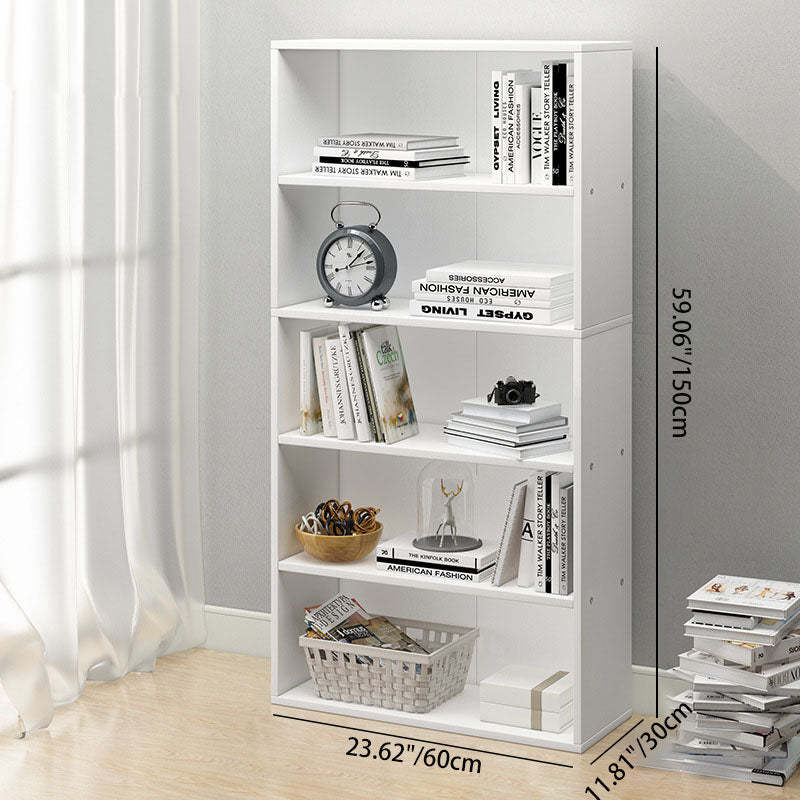 Minimalist Rectangular Wood Bookshelf 2-5 Tier — 4 / White