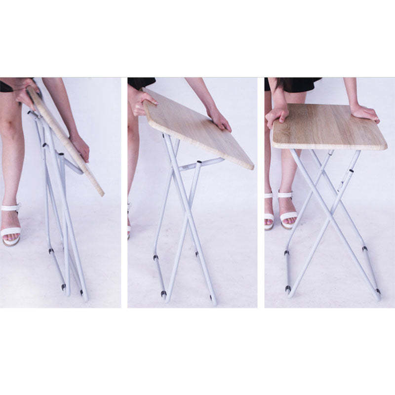 Minimalist Foldable Density Steel Side Table — Beech Wood Color