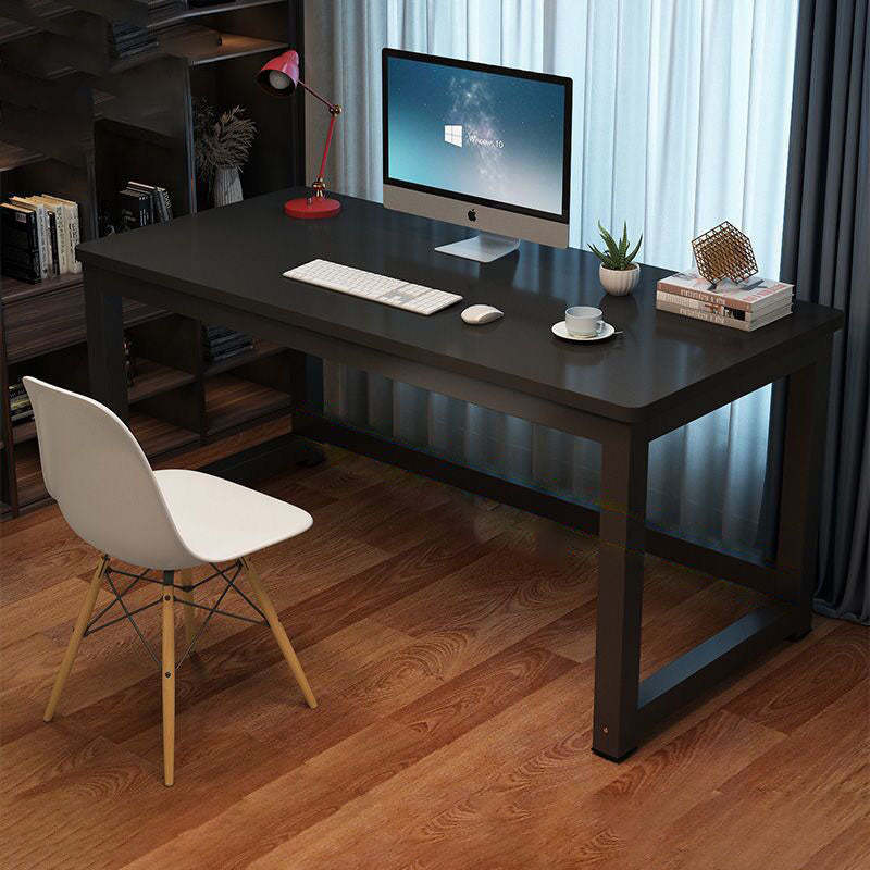 Minimalist Grain Plate Steel Desk — Original Wooden Color Board + White Leg