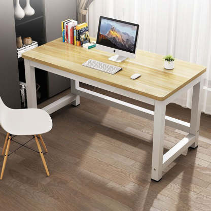 Minimalist Grain Plate Steel Desk — Original Wooden Color Board + Black Leg
