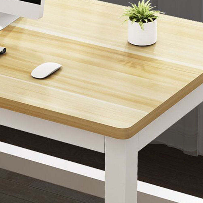 Minimalist Grain Plate Steel Desk — Original Wooden Color Board + White Leg