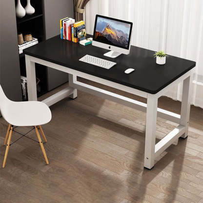 Minimalist Grain Plate Steel Desk — White Board + Black Leg