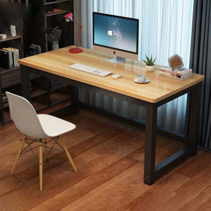 Minimalist Grain Plate Steel Desk — Original Wooden Color Board + Black Leg