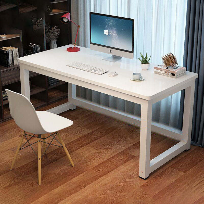 Minimalist Grain Plate Steel Desk — Teak Color Board + White Leg
