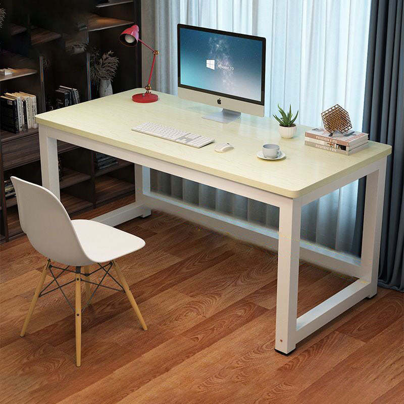 Minimalist Grain Plate Steel Desk — White Maple Color Board + White Leg