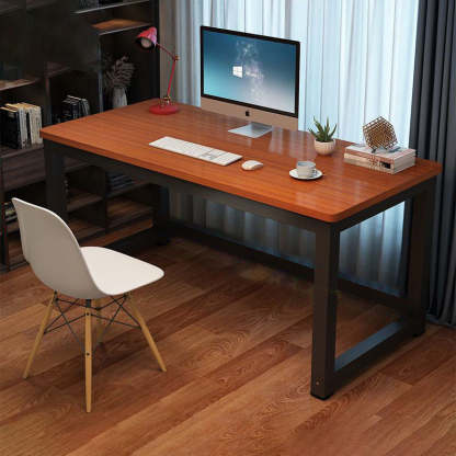 Minimalist Grain Plate Steel Desk — Black Board + White Leg