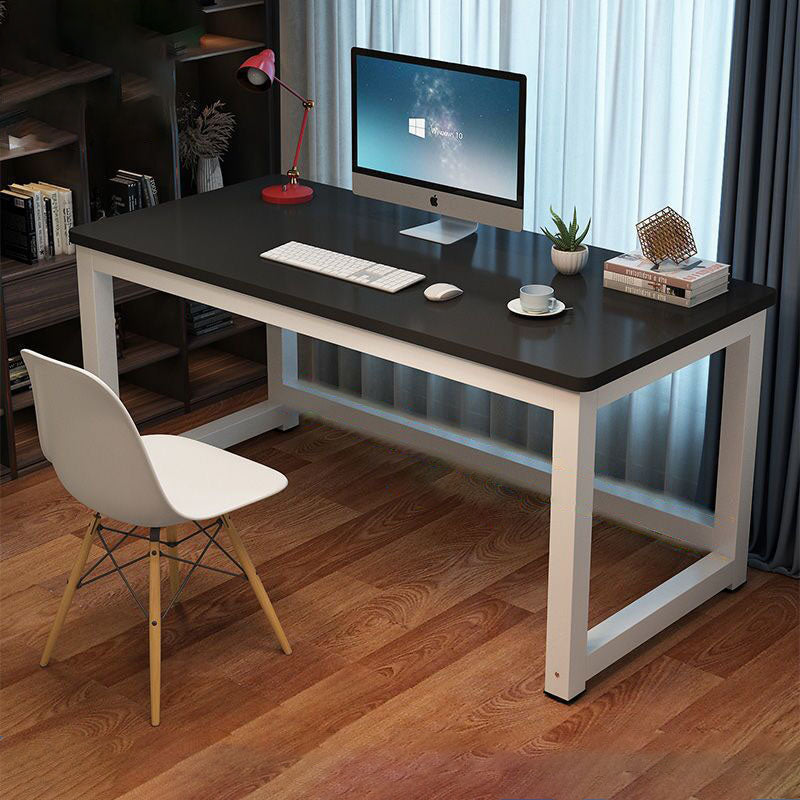 Minimalist Grain Plate Steel Desk — Teak Color Board + Black Leg
