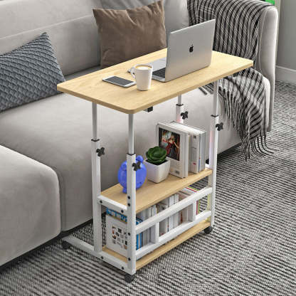Scandinavian Movable Liftable Steel End Table — Original Wood Color