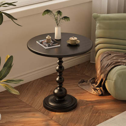 Vintage Cylinder Iron End Table — Black