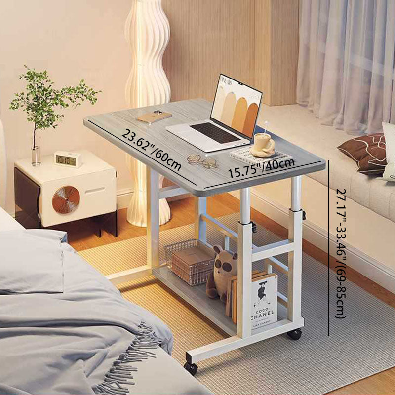Scandinavian Movable Lift-Top Rectangular End Table 2-Tier — Original Wood Color Board + White Frame