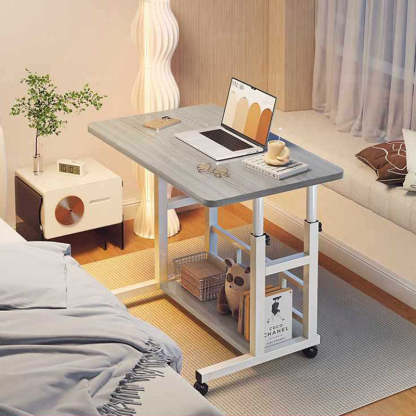 Scandinavian Movable Lift-Top Rectangular End Table 2-Tier — Gray Board + White Frame