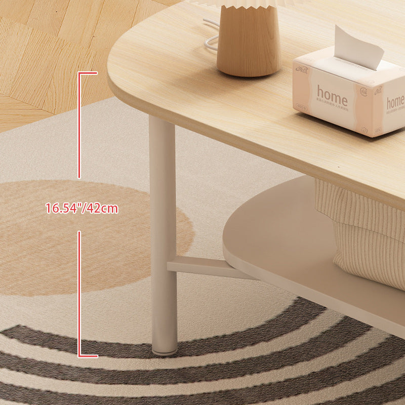 Minimalist Cream Oval Steel Engineered Wood Coffee Table
