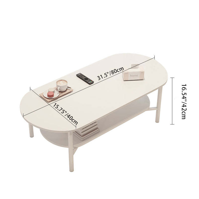 Minimalist Cream Oval Steel Engineered Wood Coffee Table — Original Wood Color