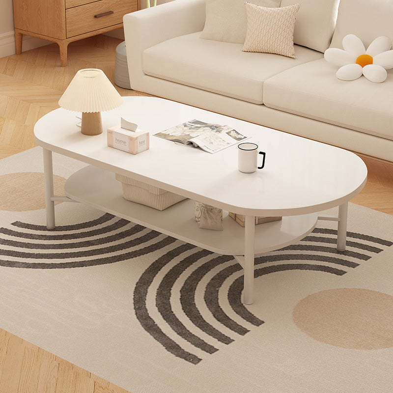 Minimalist Cream Oval Steel Engineered Wood Coffee Table — White