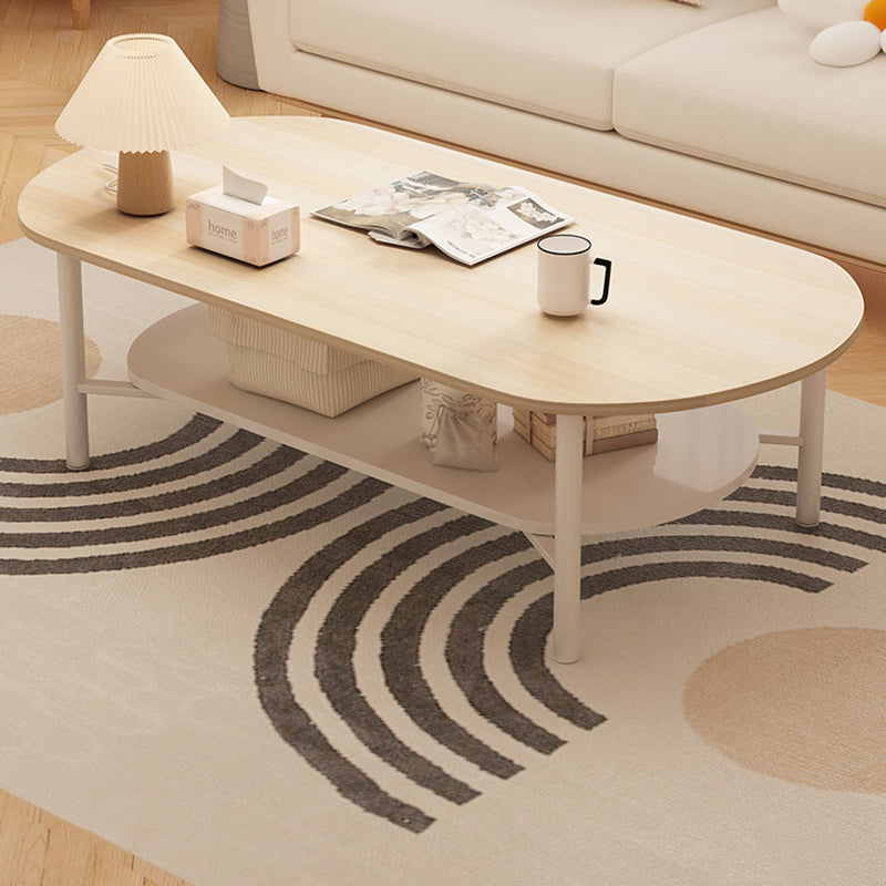 Minimalist Cream Oval Steel Engineered Wood Coffee Table — White