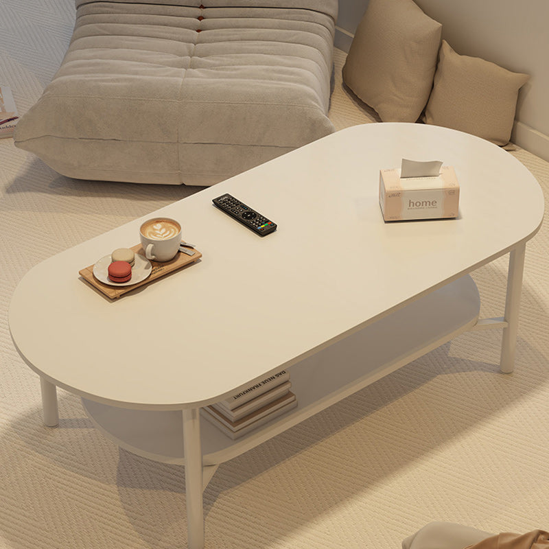 Minimalist Cream Oval Steel Engineered Wood Coffee Table