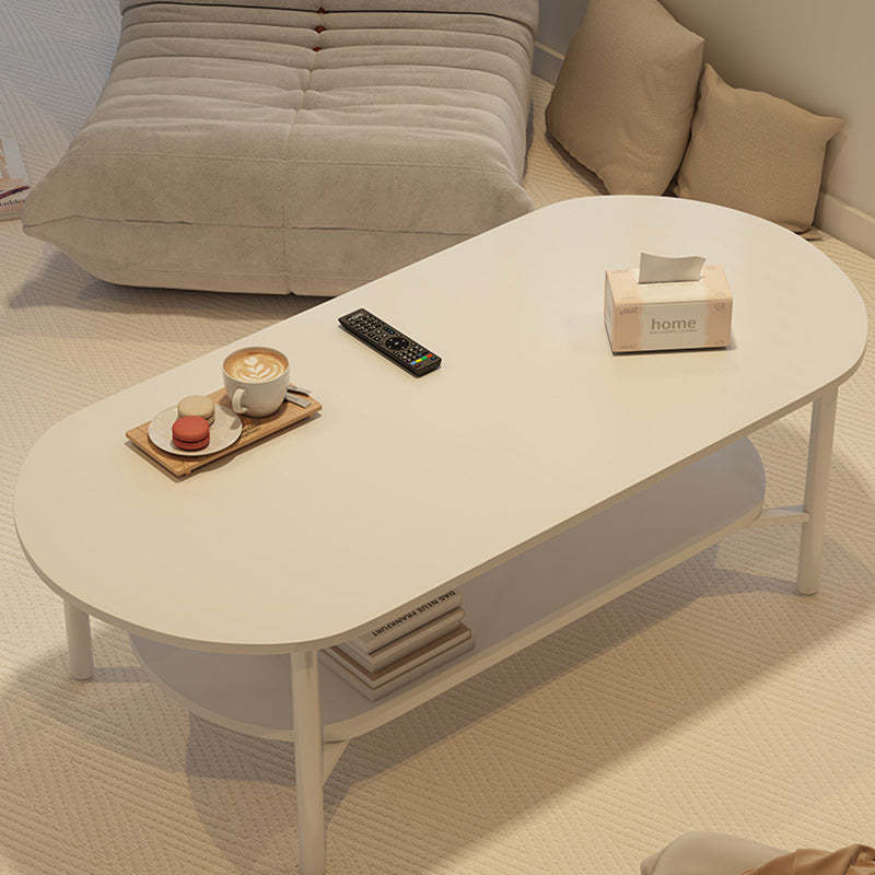 Minimalist Cream Oval Steel Engineered Wood Coffee Table