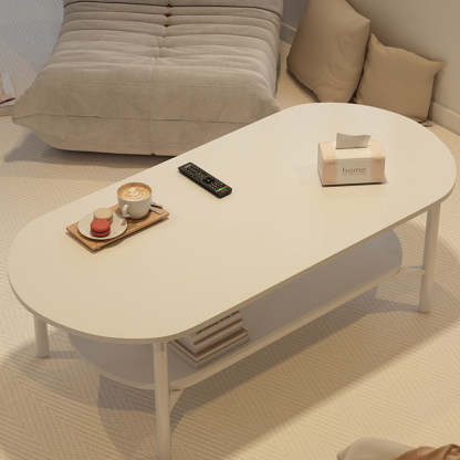 Minimalist Cream Oval Steel Engineered Wood Coffee Table