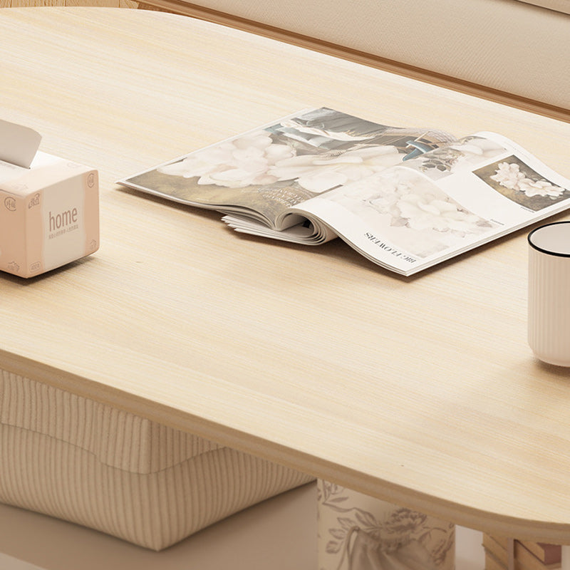 Minimalist Cream Oval Steel Engineered Wood Coffee Table