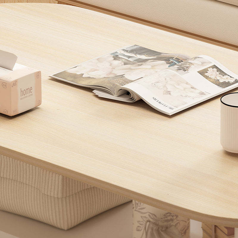 Minimalist Cream Oval Steel Engineered Wood Coffee Table