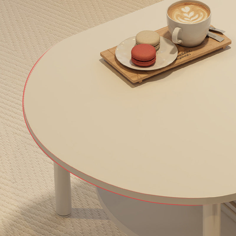 Minimalist Cream Oval Steel Engineered Wood Coffee Table