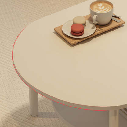 Minimalist Cream Oval Steel Engineered Wood Coffee Table