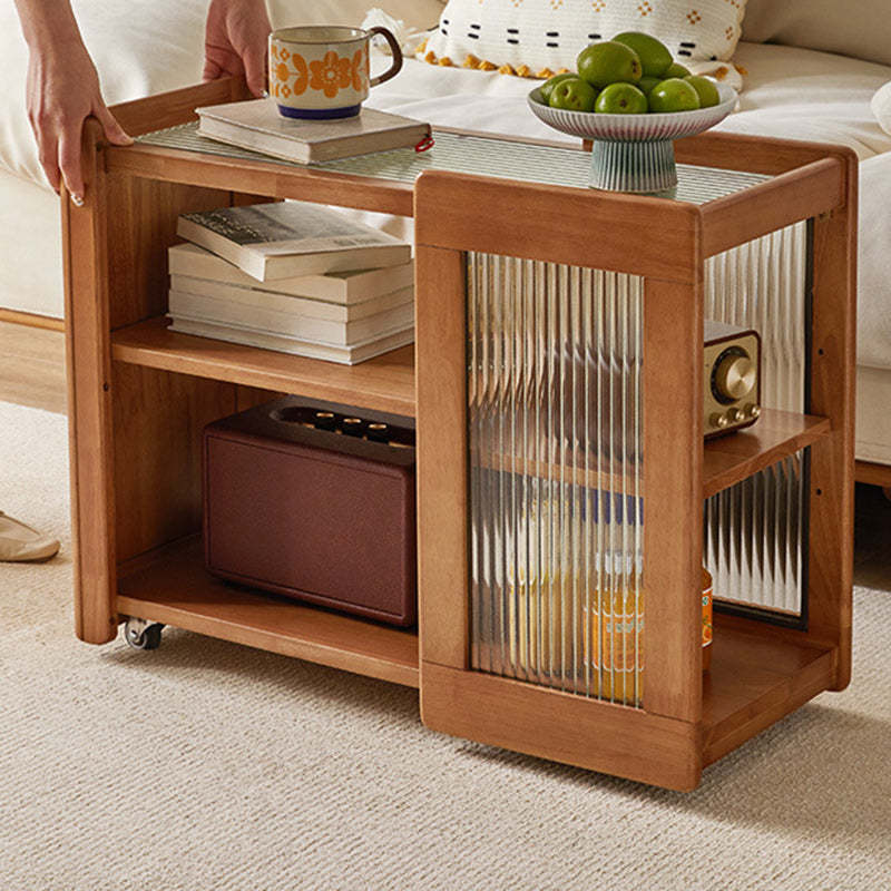 Rustic Wood Glass 2-Tier Side Table
