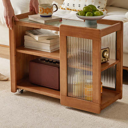 Rustic Wood Glass 2-Tier Side Table