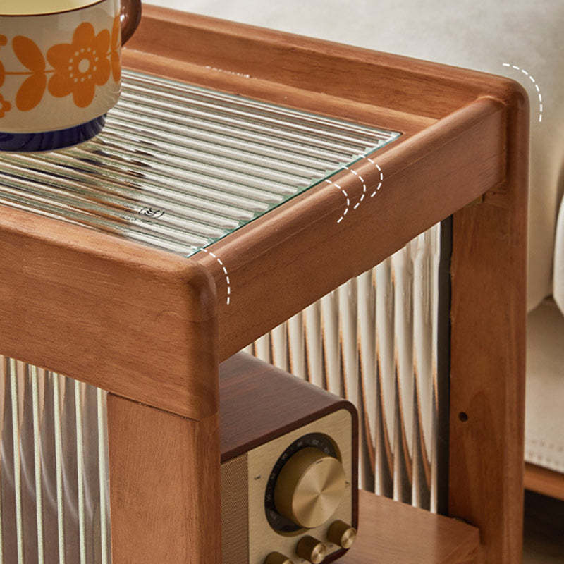 Rustic Wood Glass 2-Tier Side Table