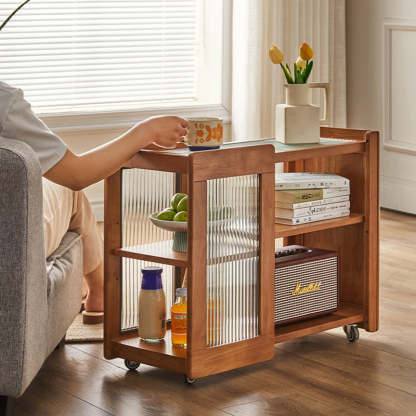 Rustic Wood Glass 2-Tier Side Table