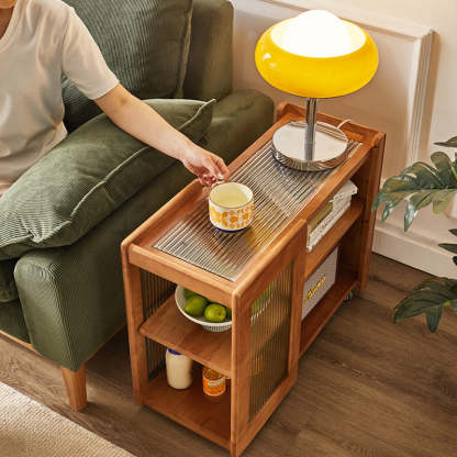 Rustic Wood Glass 2-Tier Side Table